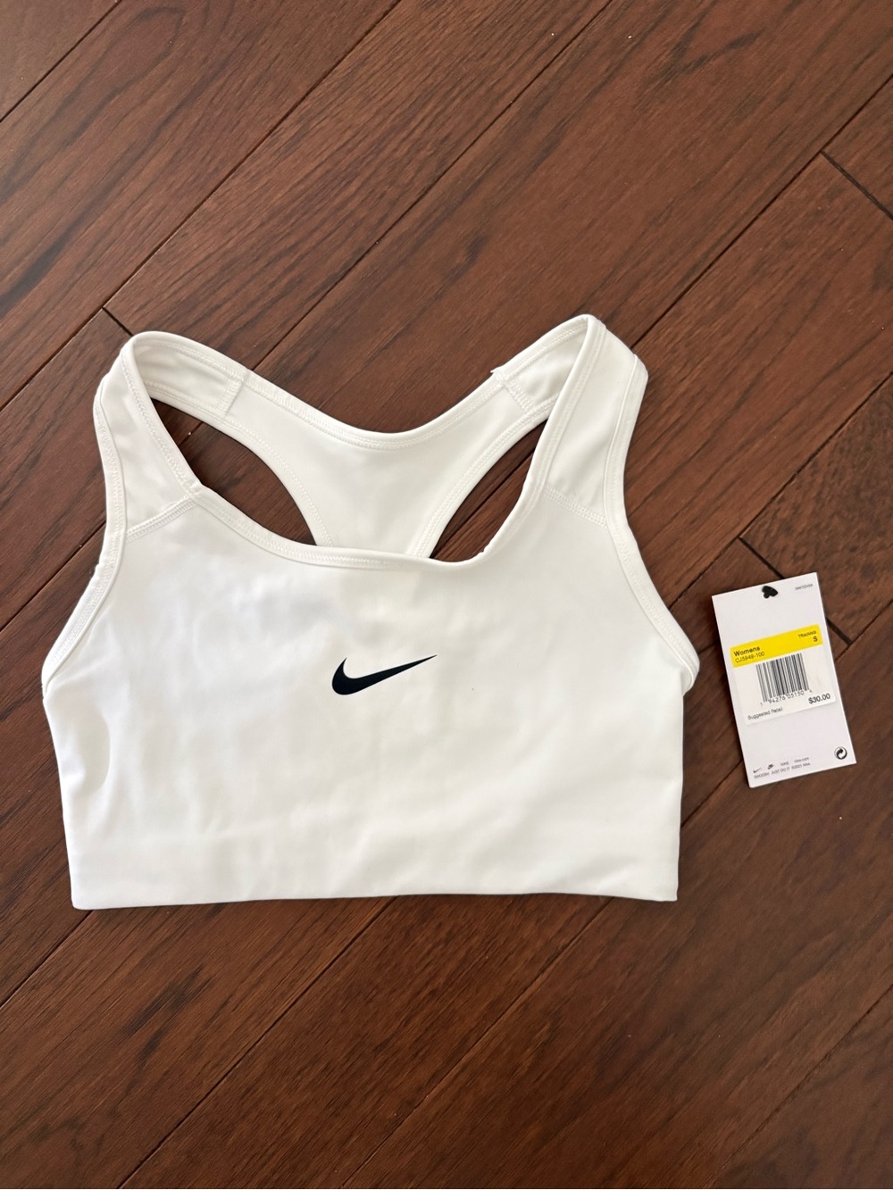 Nike White Racerback Sports Bra with Black Swoosh